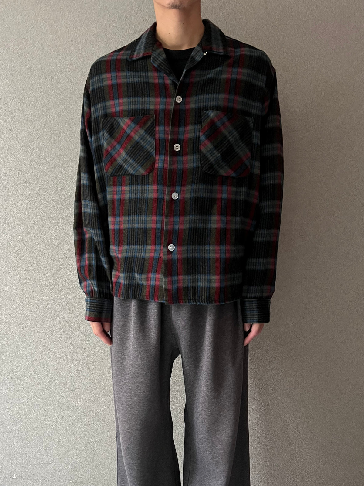 60's Fox Knapp open collar wool shirt “Made in USA”