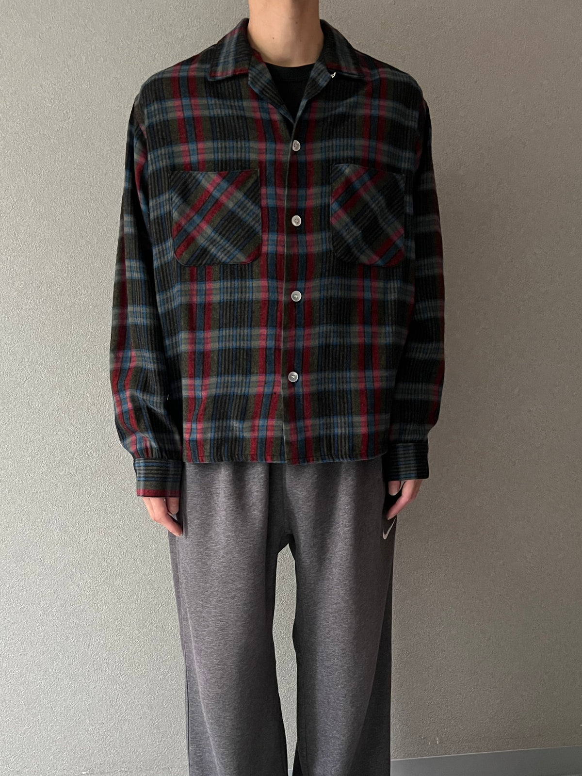 60's Fox Knapp open collar wool shirt “Made in USA”