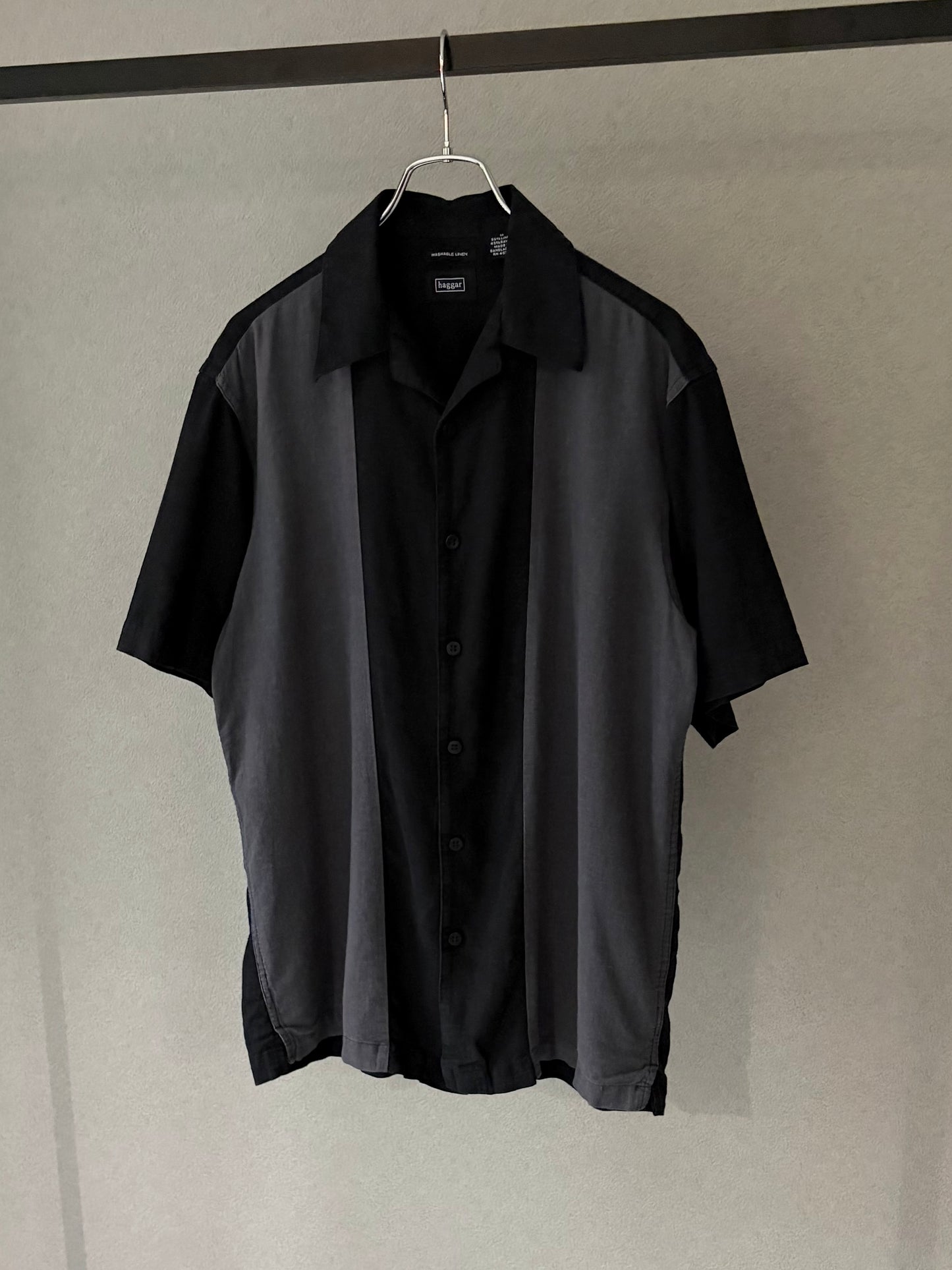 00's haggar open collar linen × rayon shirt