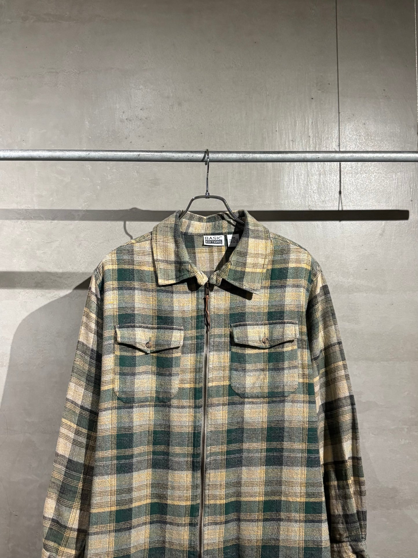 90s BASIC EDITION zip up flannel shirt