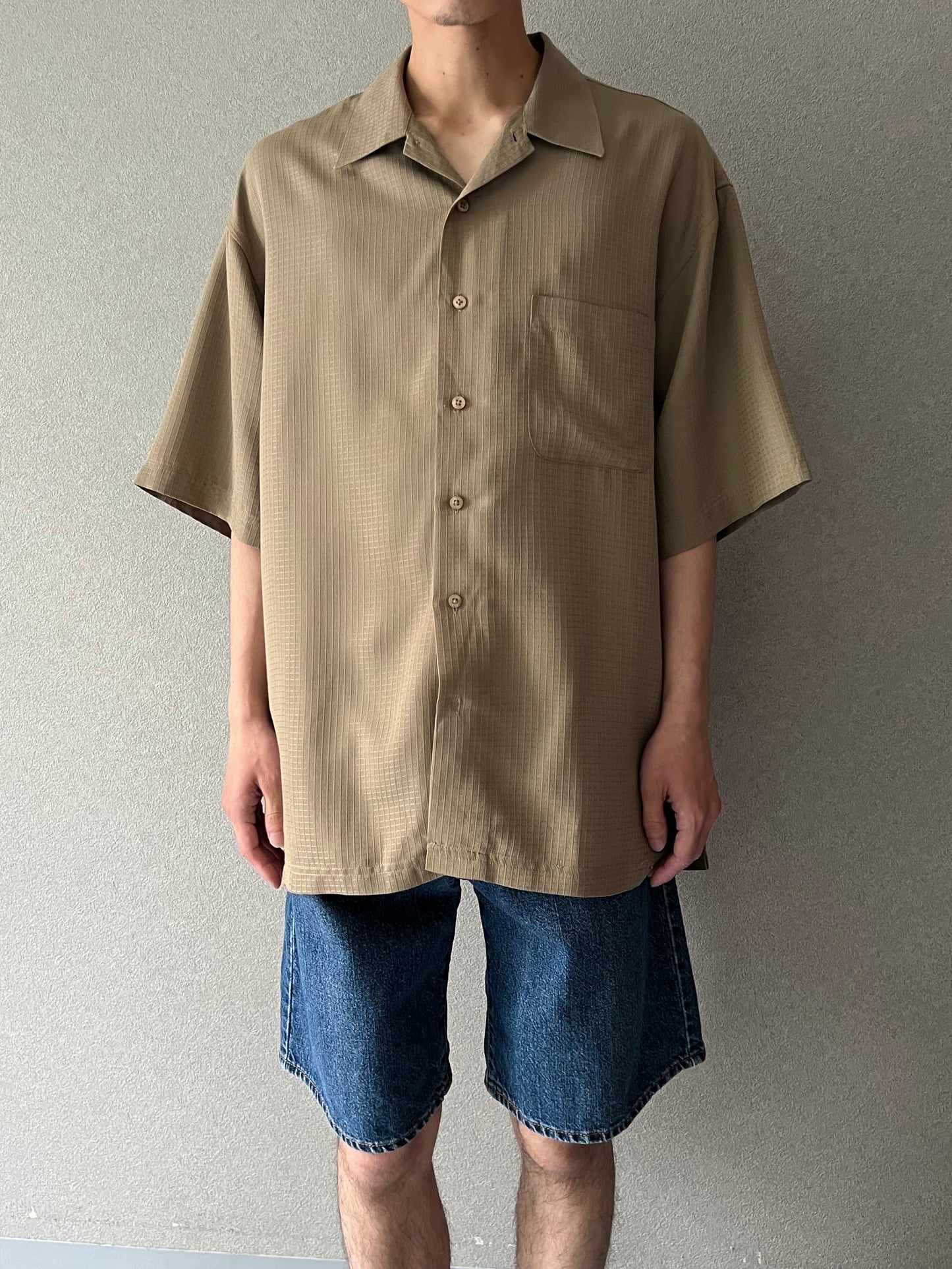 00's haggar S/S open collar shirt
