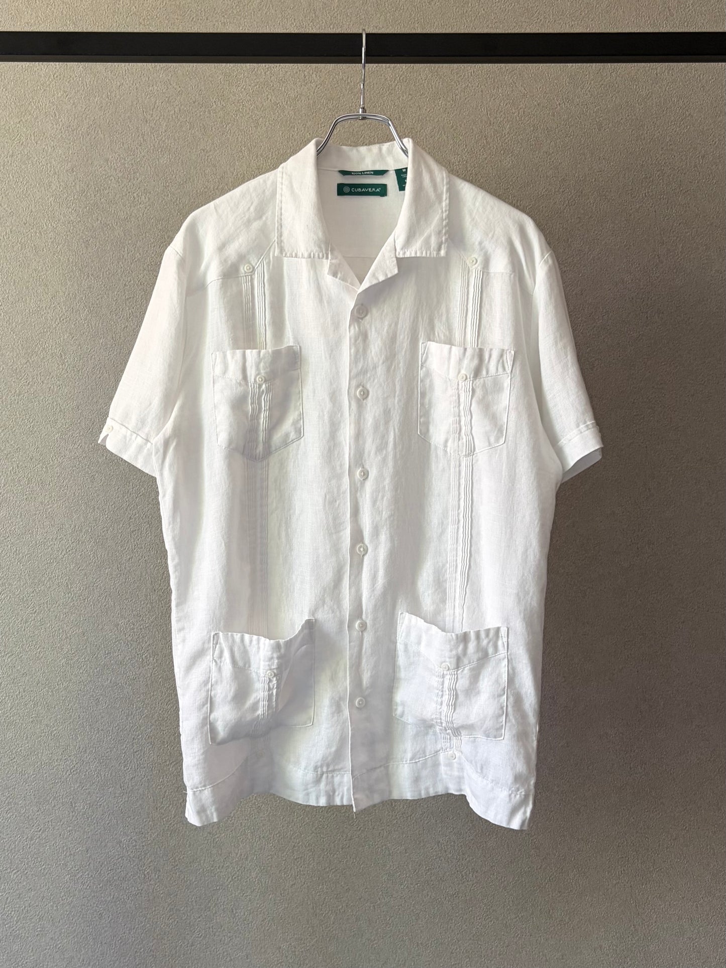00's CUBAVERA S/S open collar linen guayabera shirt
