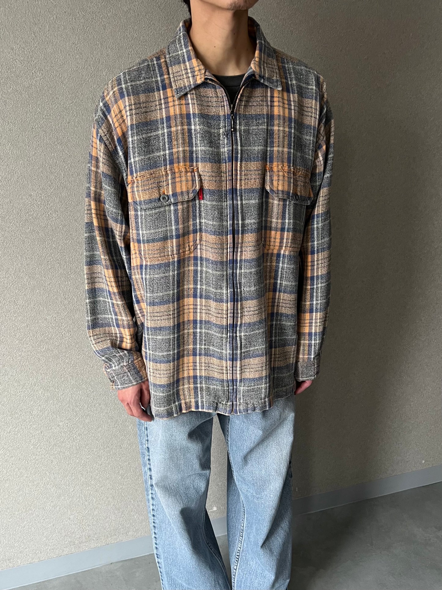 90's BUGLE BOY zip up flannel shirt