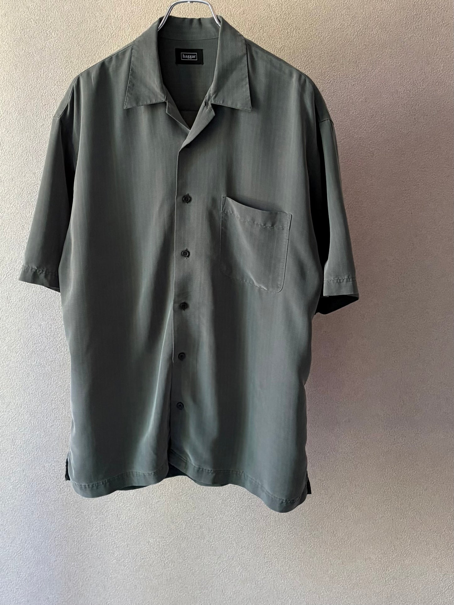 00's HAGGAR open collar rayon shirt