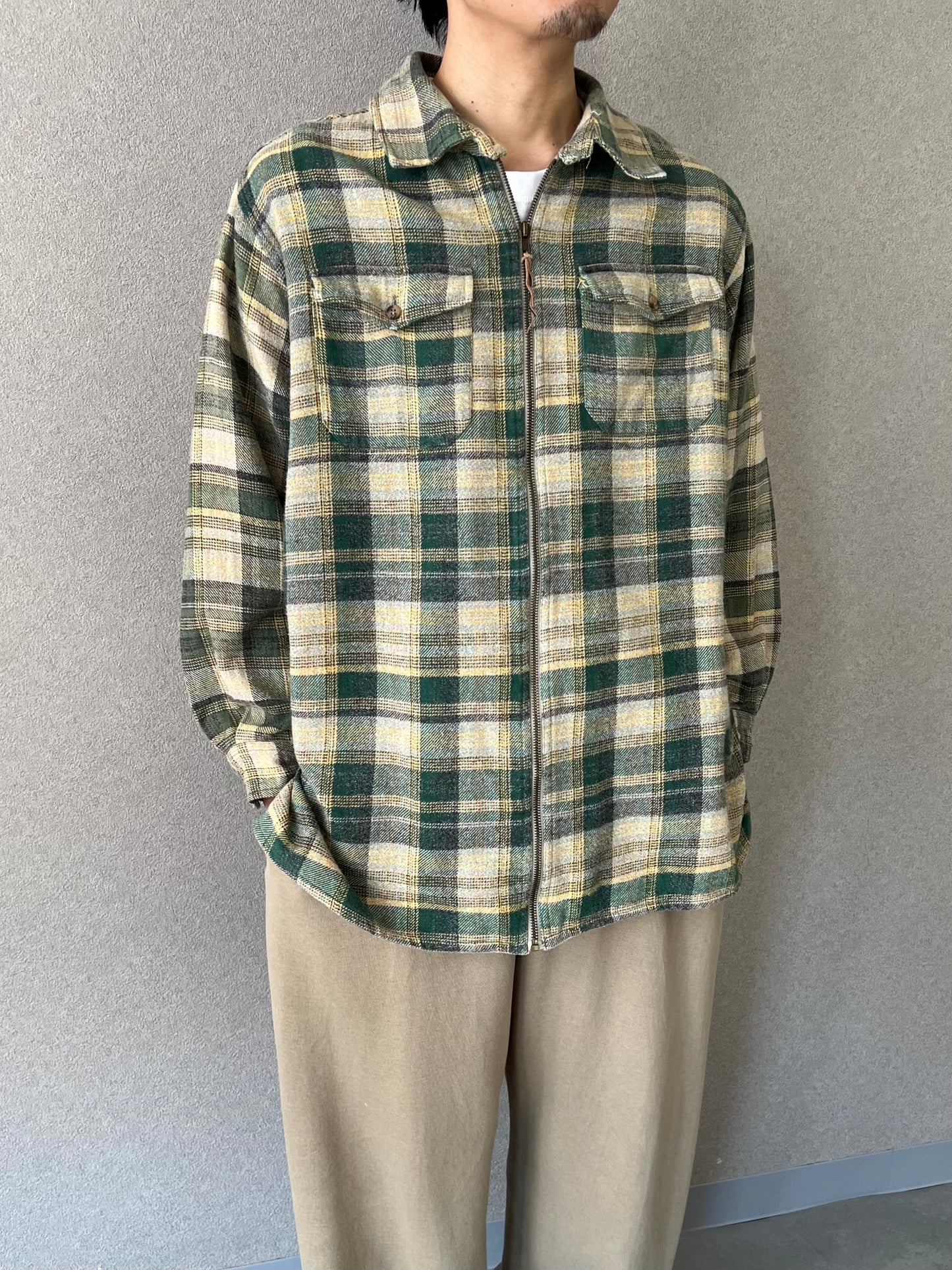 90s BASIC EDITION zip up flannel shirt