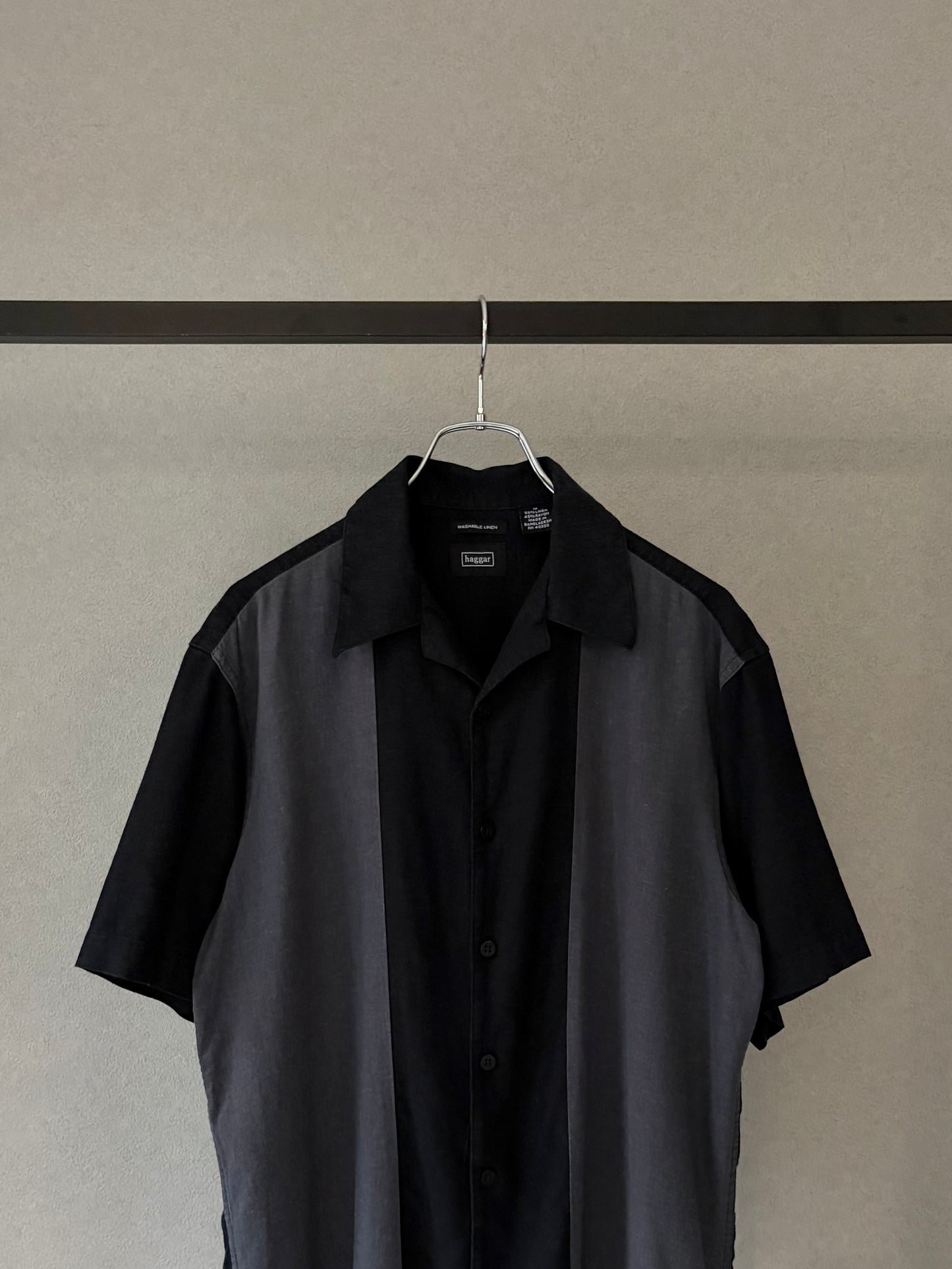 00's haggar open collar linen × rayon shirt